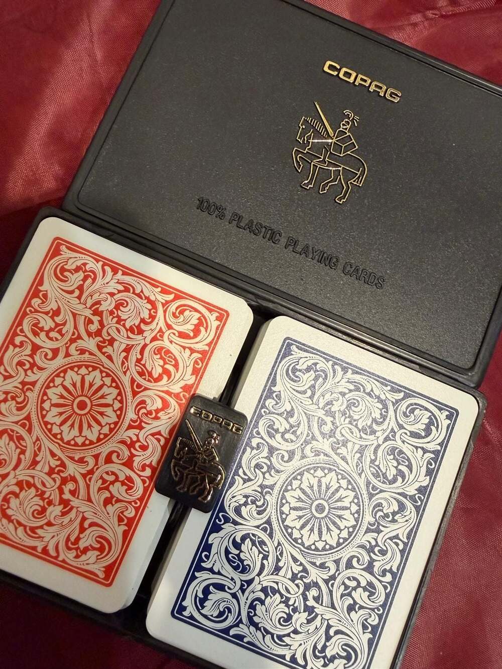 COPAG 100% Plastic Playing Cards Double Deck Red and Blue with Hard Case